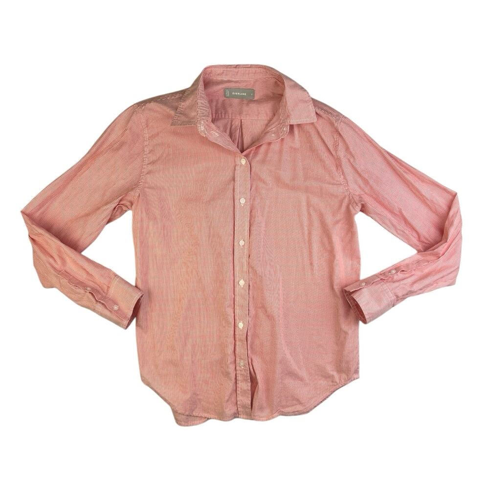 Everlane Men's Orange Pinstriped Cotton Long Sleeve Button Down Shirt Top Size 4